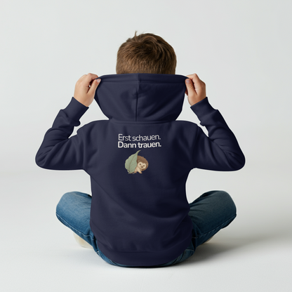 Premium Kinder Kapuzenjacke Igel "Erst schauen, dann trauen"
