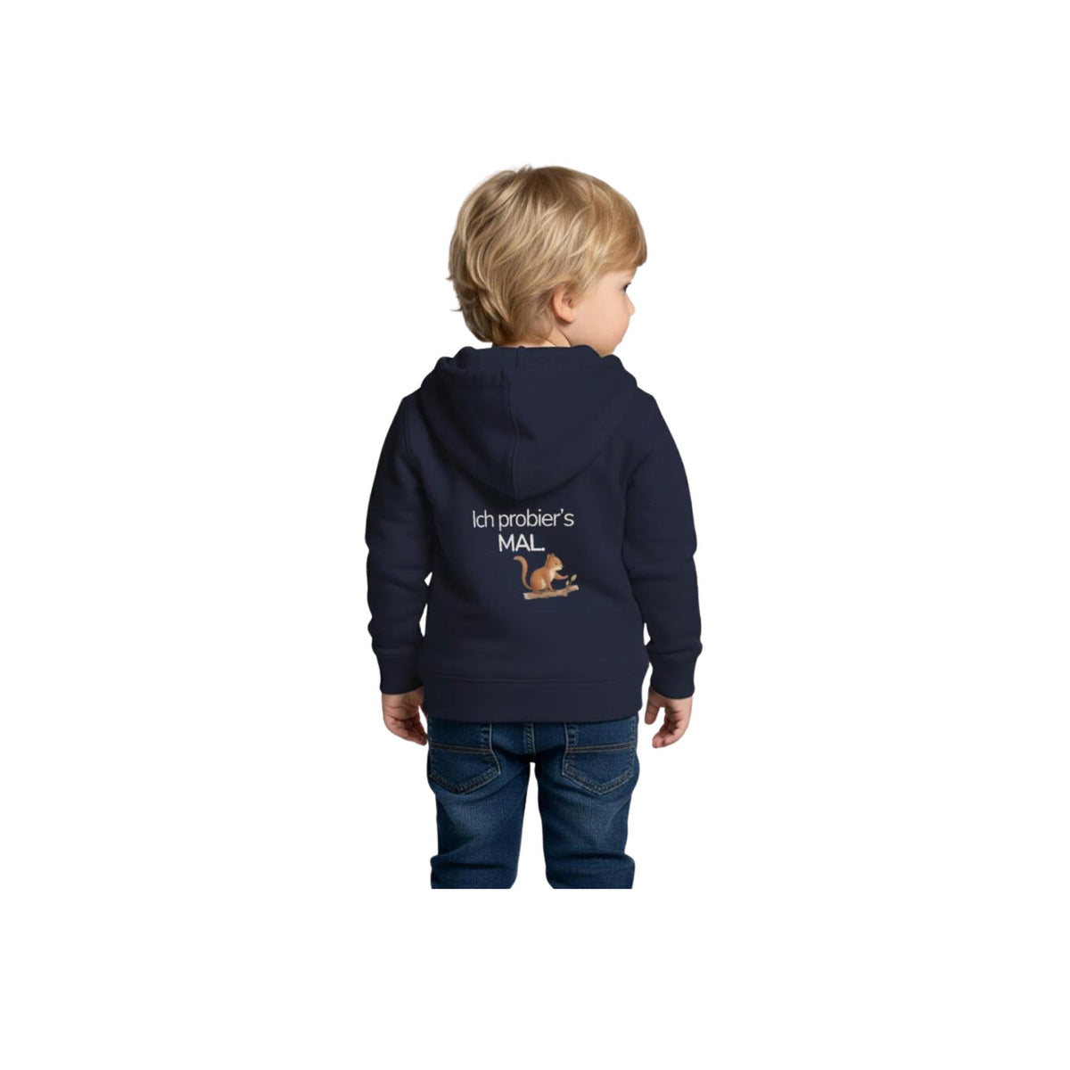 Premium Kinder Kapuzenjacke Eichhörnchen "Ich probier's mal"