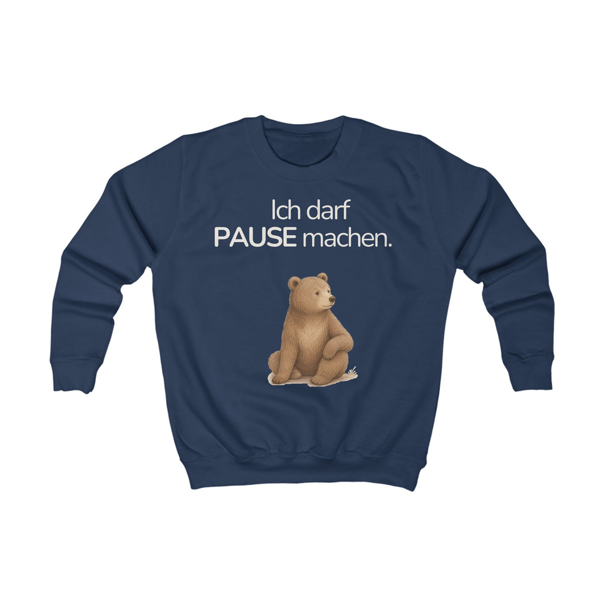 Dunkelblaues Kinder Sweatshirt mit Bär und Spruch Ich darf Pause machen