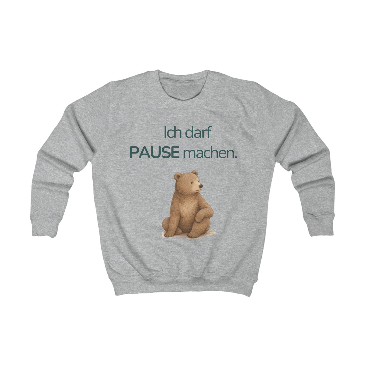 Grau meliertes Kinder Sweatshirt mit Bär und Spruch Ich darf Pause machen