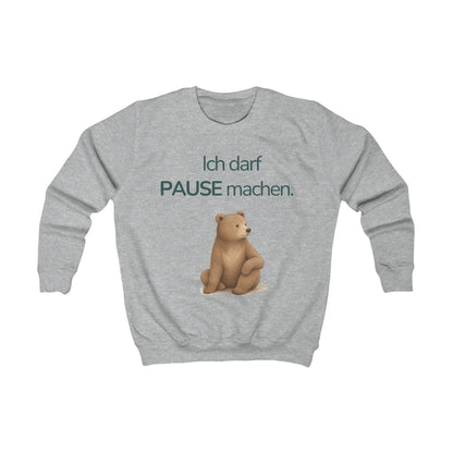 Grau meliertes Kinder Sweatshirt mit Bär und Spruch Ich darf Pause machen