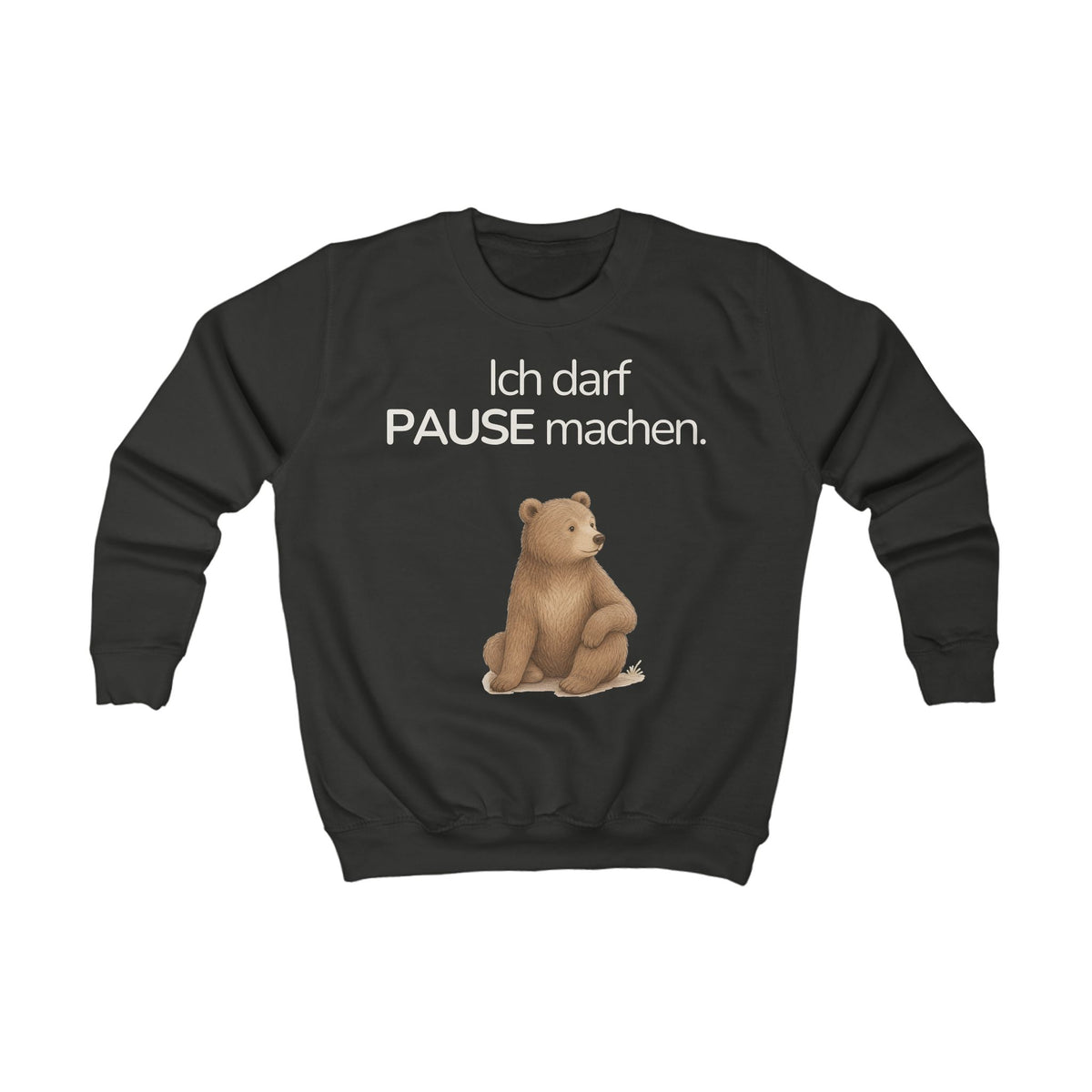 Schwarzes Kinder Sweatshirt mit Bär und Spruch Ich darf Pause machen