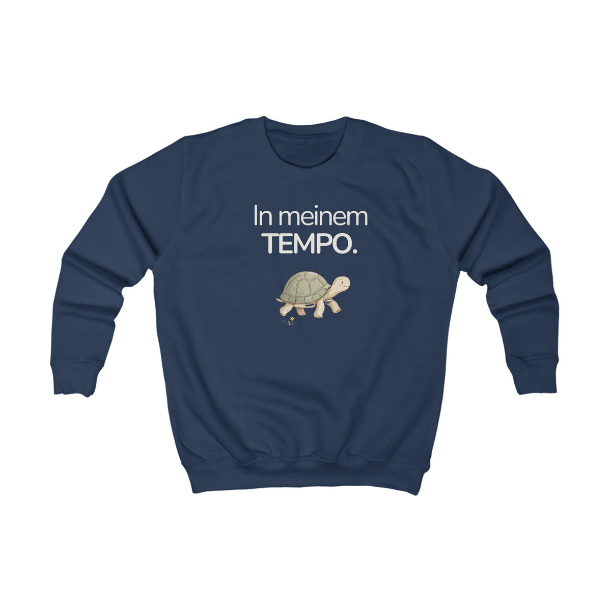 Dunkelblaues Kinder Sweatshirt mit Schildkröte und Spruch In meinem Tempo
