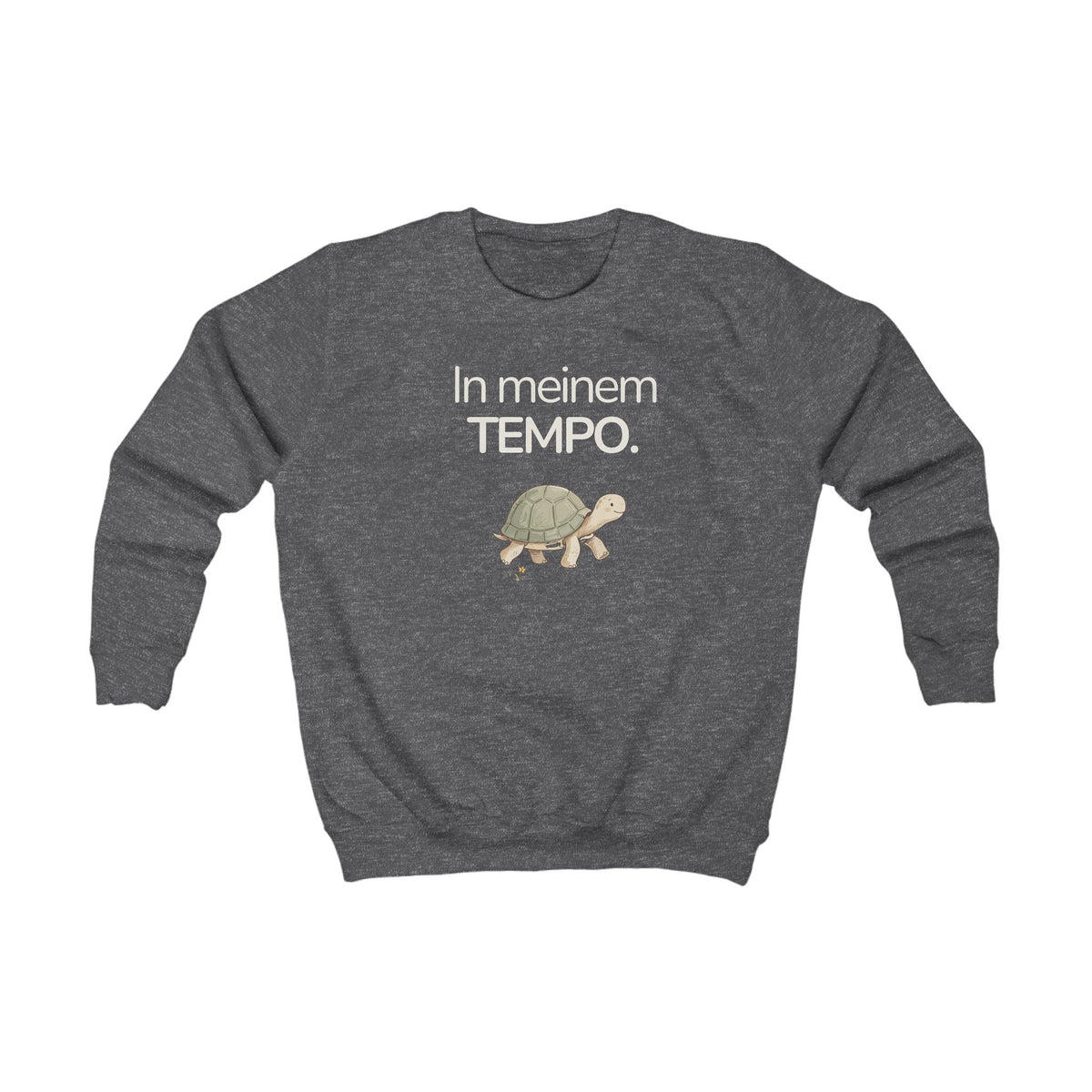 Dunkelgraues Kinder Sweatshirt mit Schildkröte und Spruch In meinem Tempo