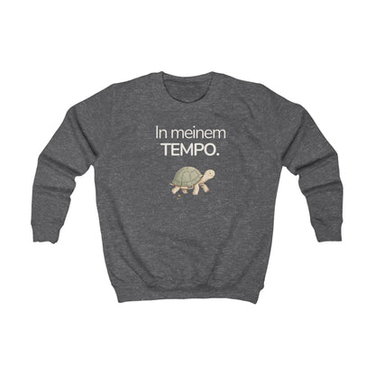 Dunkelgraues Kinder Sweatshirt mit Schildkröte und Spruch In meinem Tempo