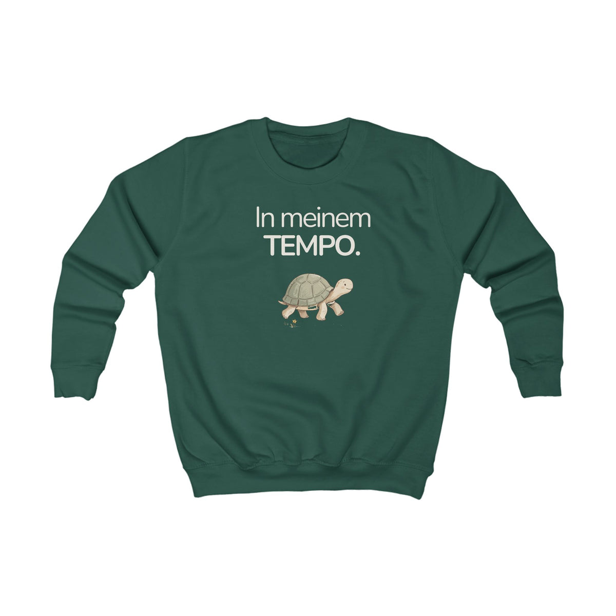 Dunkelgrünes Kinder Sweatshirt mit Schildkröte und Spruch In meinem Tempo