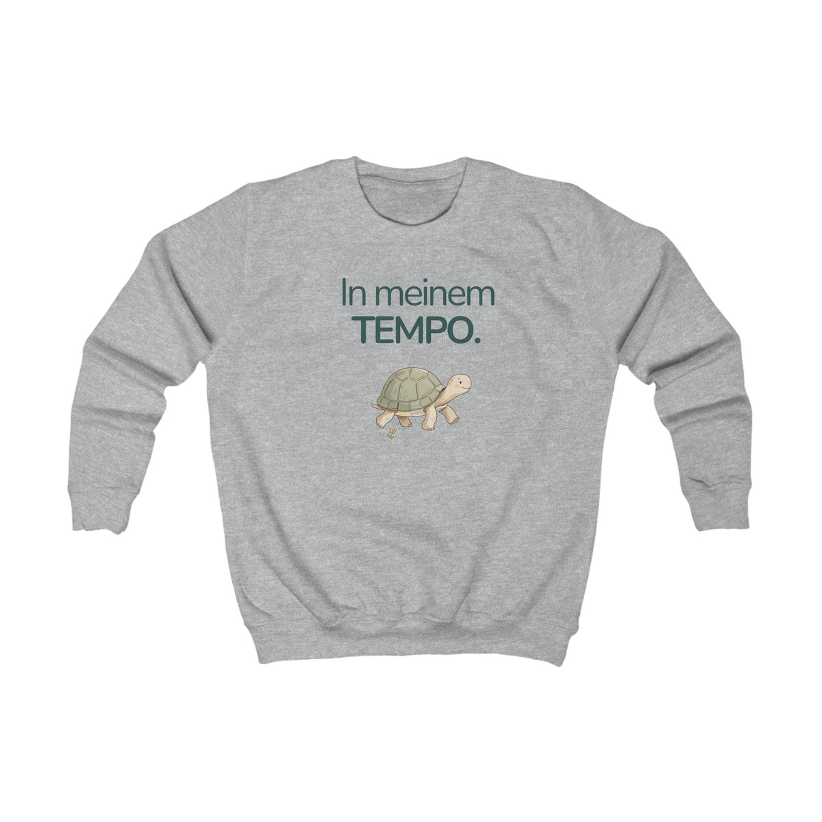 Grau meliertes Kinder Sweatshirt mit Schildkröte und Spruch In meinem Tempo