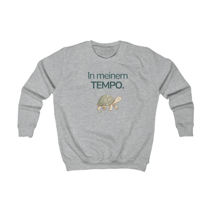 Grau meliertes Kinder Sweatshirt mit Schildkröte und Spruch In meinem Tempo