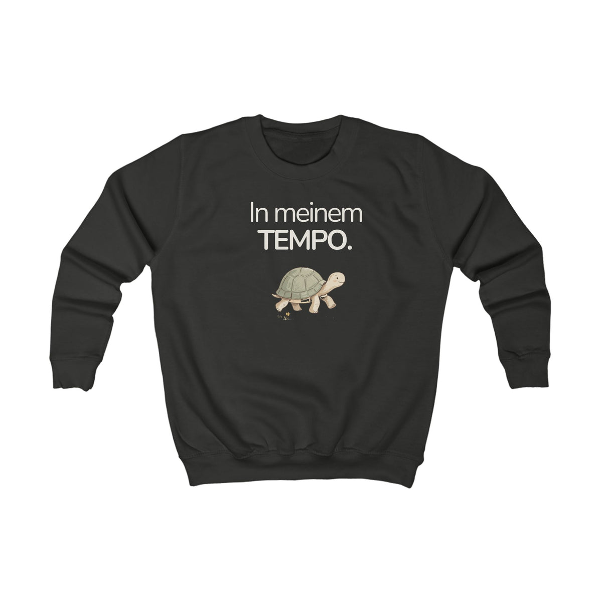 Schwarzes Kinder Sweatshirt mit Schildkröte und Spruch In meinem Tempo