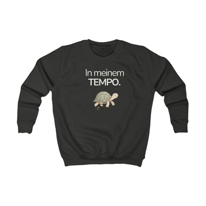 Schwarzes Kinder Sweatshirt mit Schildkröte und Spruch In meinem Tempo