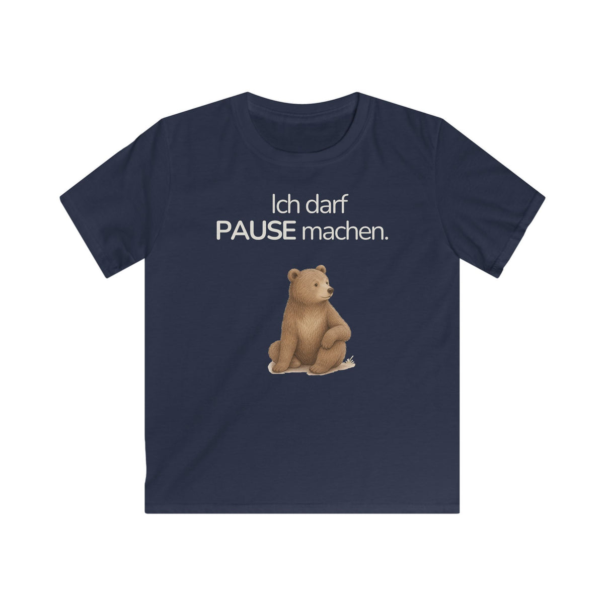 Dunkelblaues Kinder T-Shirt mit Bär und Spruch Ich darf Pause machen
