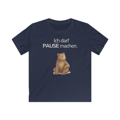 Dunkelblaues Kinder T-Shirt mit Bär und Spruch Ich darf Pause machen