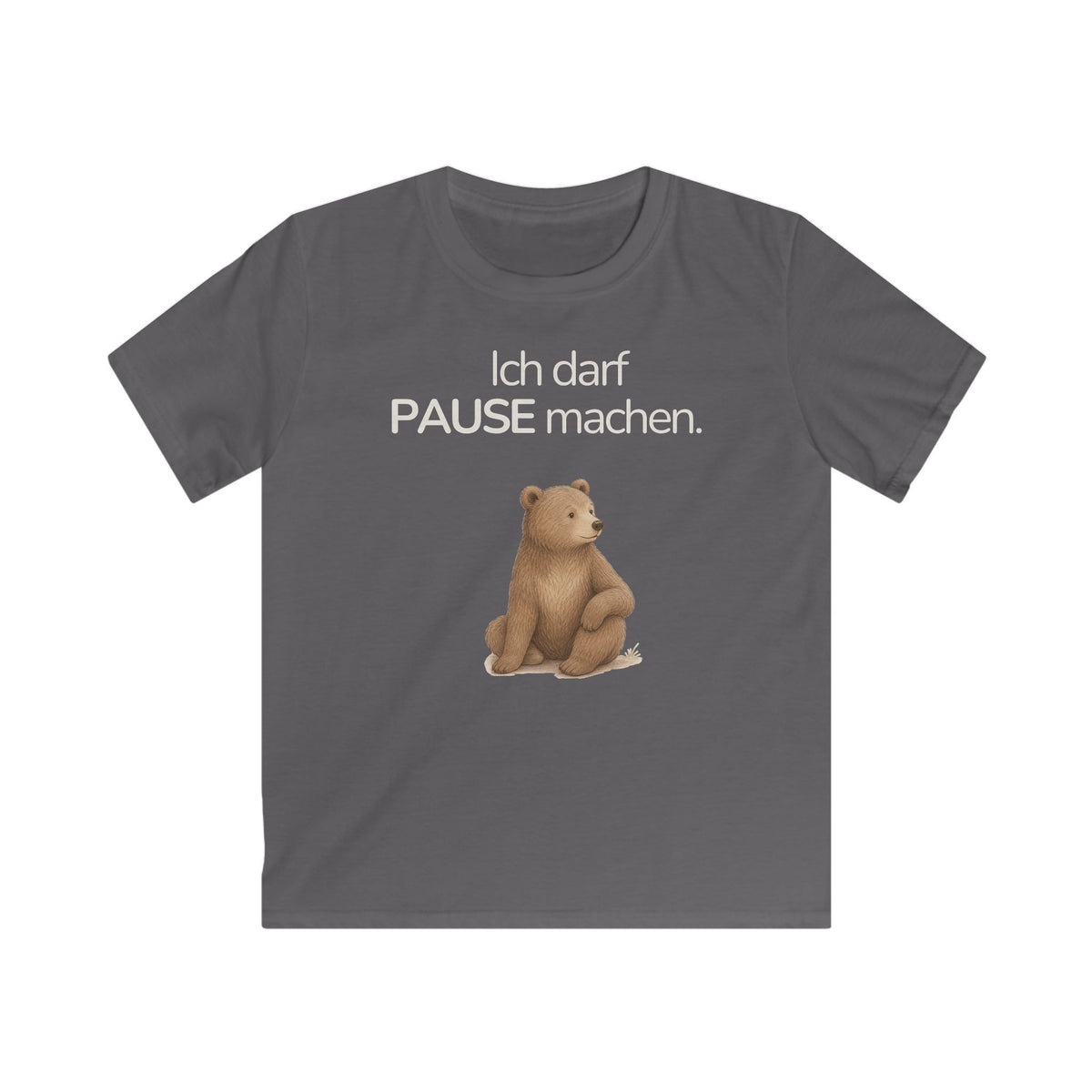 Dunkelgraues Kinder T-Shirt mit Bär und Spruch Ich darf Pause machen