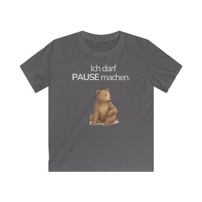 Dunkelgraues Kinder T-Shirt mit Bär und Spruch Ich darf Pause machen