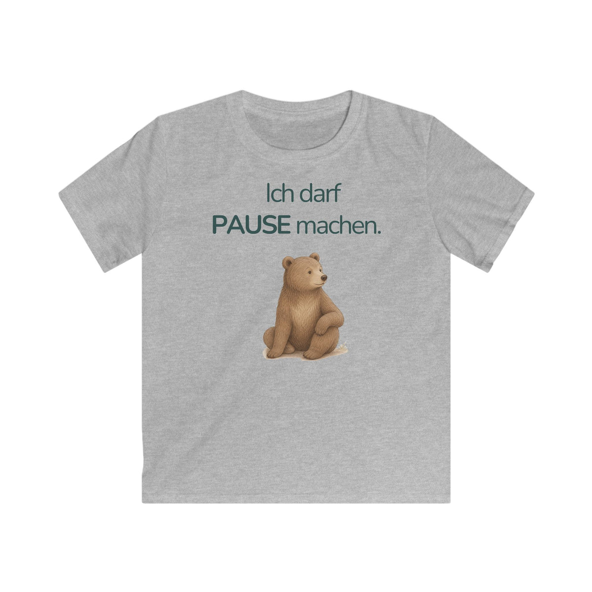 Grau meliertes Kinder T-Shirt mit Bär und Spruch Ich darf Pause machen