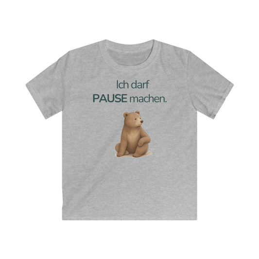 Grau meliertes Kinder T-Shirt mit Bär und Spruch Ich darf Pause machen