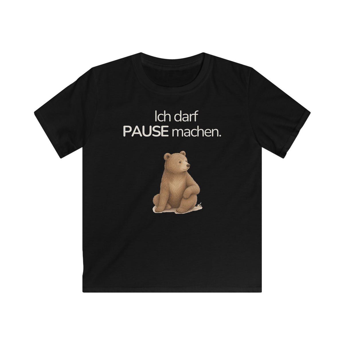 Schwarzes Kinder T-Shirt mit Bär und Spruch Ich darf Pause machen
