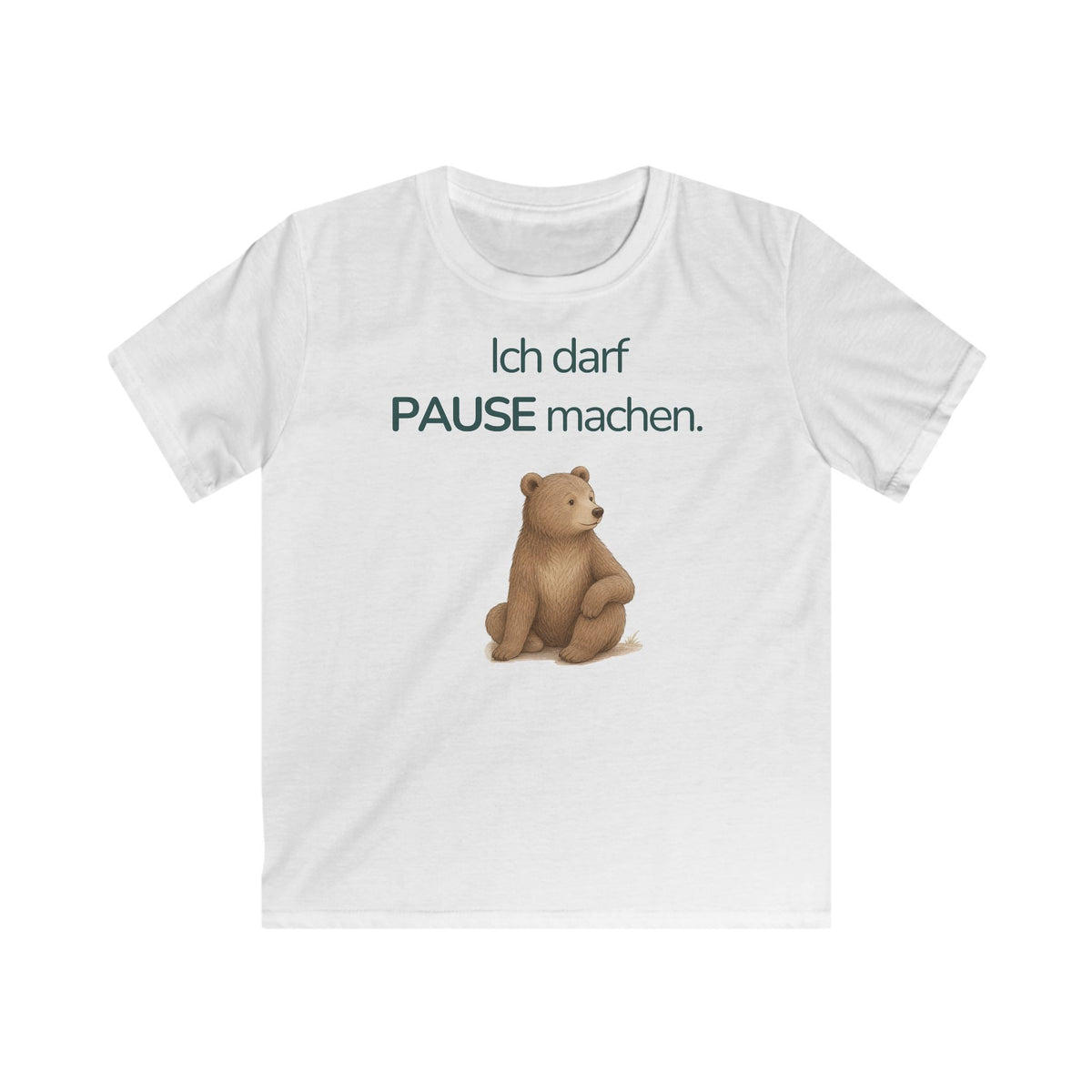 Weißes Kinder T-Shirt mit Bär und Spruch Ich darf Pause machen
