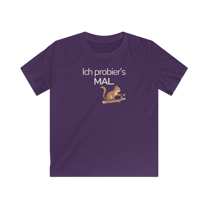 Lila Kinder T-Shirt mit Eichhörnchen und Spruch Ich probier’s mal