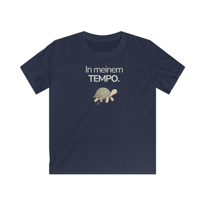 Dunkelblaues Kinder T-Shirt mit Schildkröte und Spruch In meinem Tempo