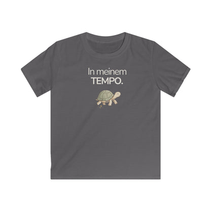 Dunkelgraues Kinder T-Shirt mit Schildkröte und Spruch In meinem Tempo