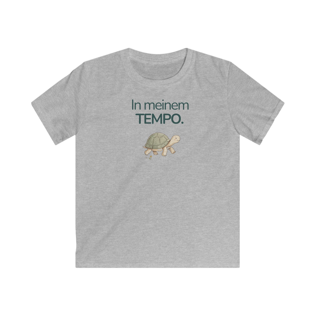 Grau meliertes Kinder T-Shirt mit Schildkröte und Spruch In meinem Tempo