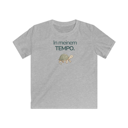 Grau meliertes Kinder T-Shirt mit Schildkröte und Spruch In meinem Tempo
