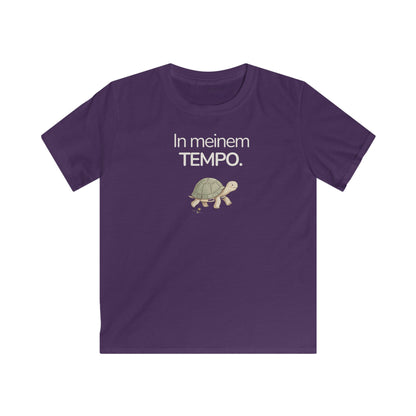 Lila Kinder T-Shirt mit Schildkröte und Spruch In meinem Tempo
