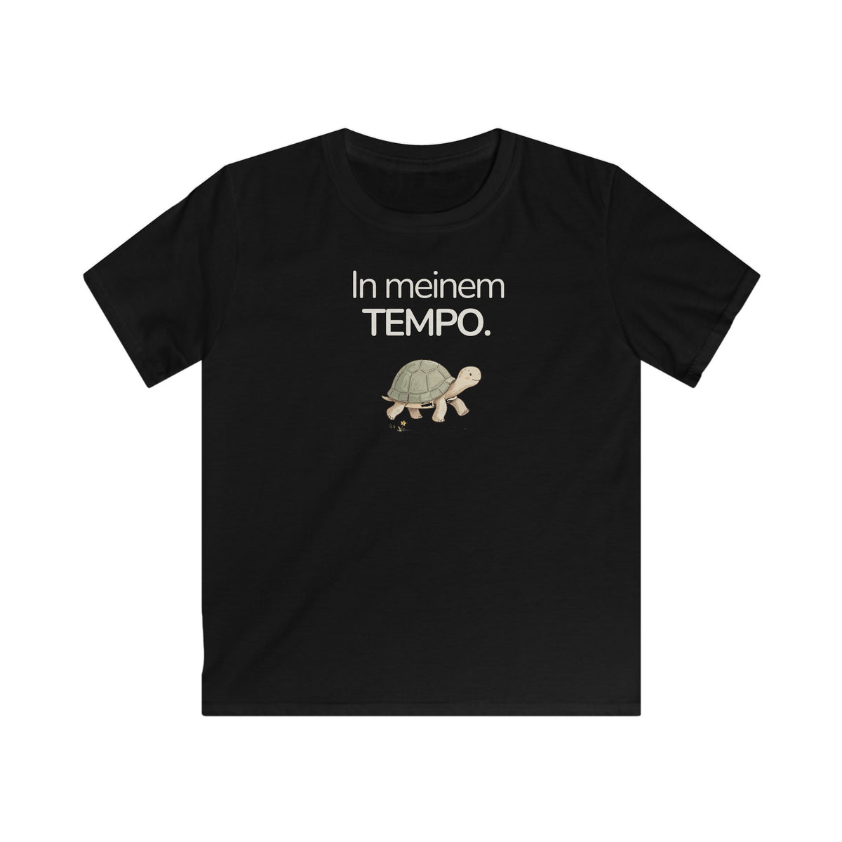 Schwarzes Kinder T-Shirt mit Schildkröte und Spruch In meinem Tempo