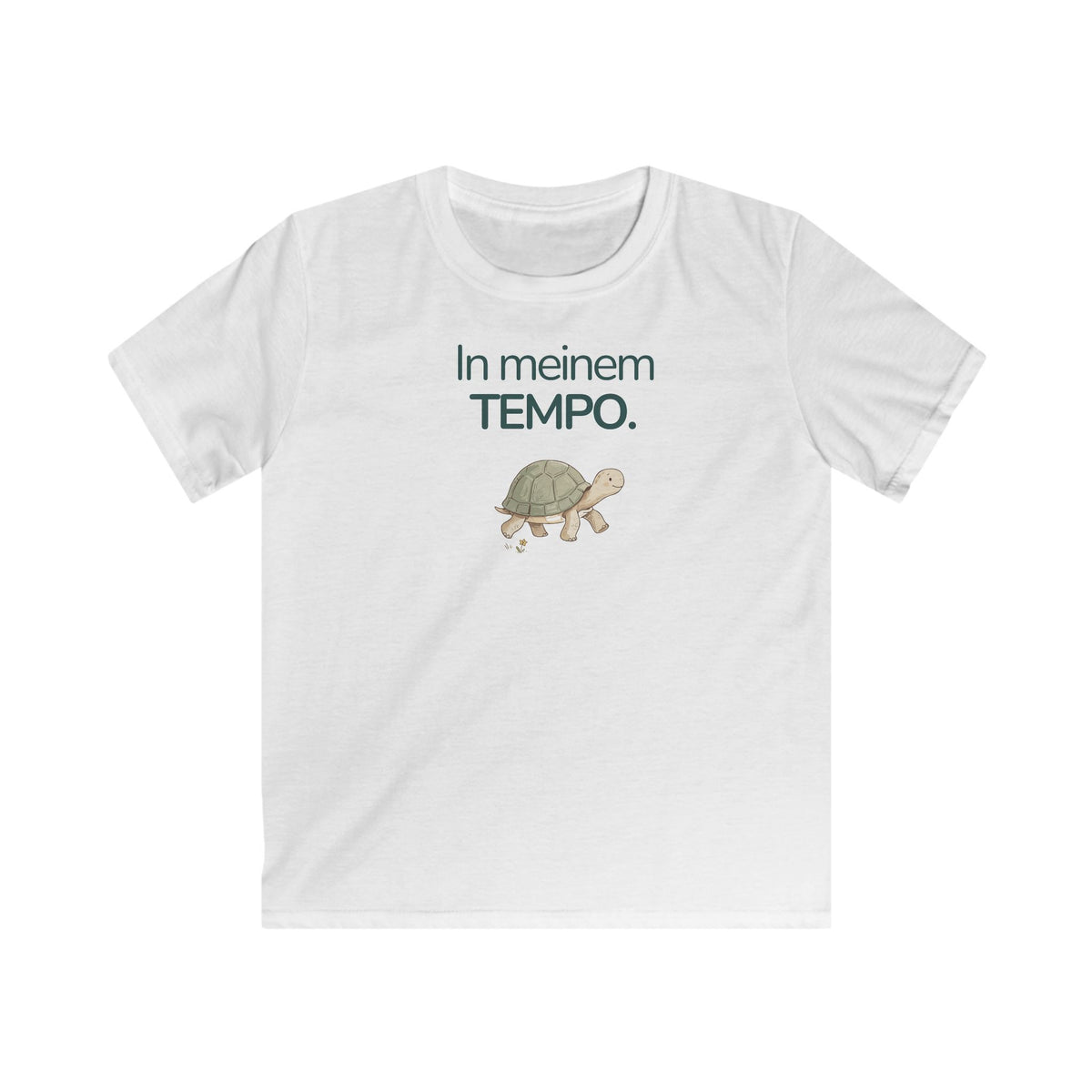 Weißes Kinder T-Shirt mit Schildkröte und Spruch In meinem Tempo