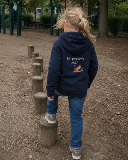 Premium Kinder Kapuzenjacke Eichhörnchen "Ich probier's mal"