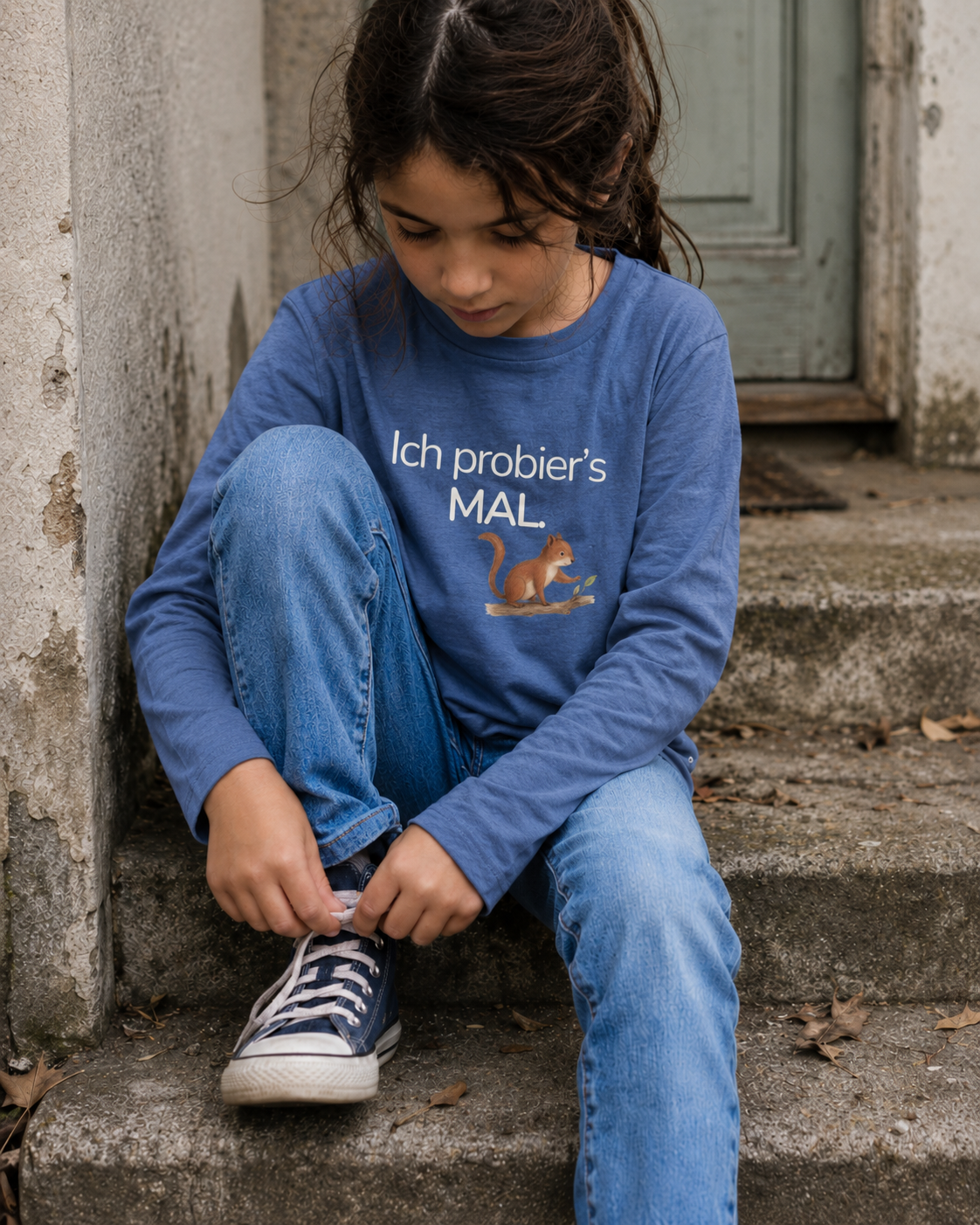 Premium Kinder Langarmshirt Eichhörnchen "Ich probier's mal"