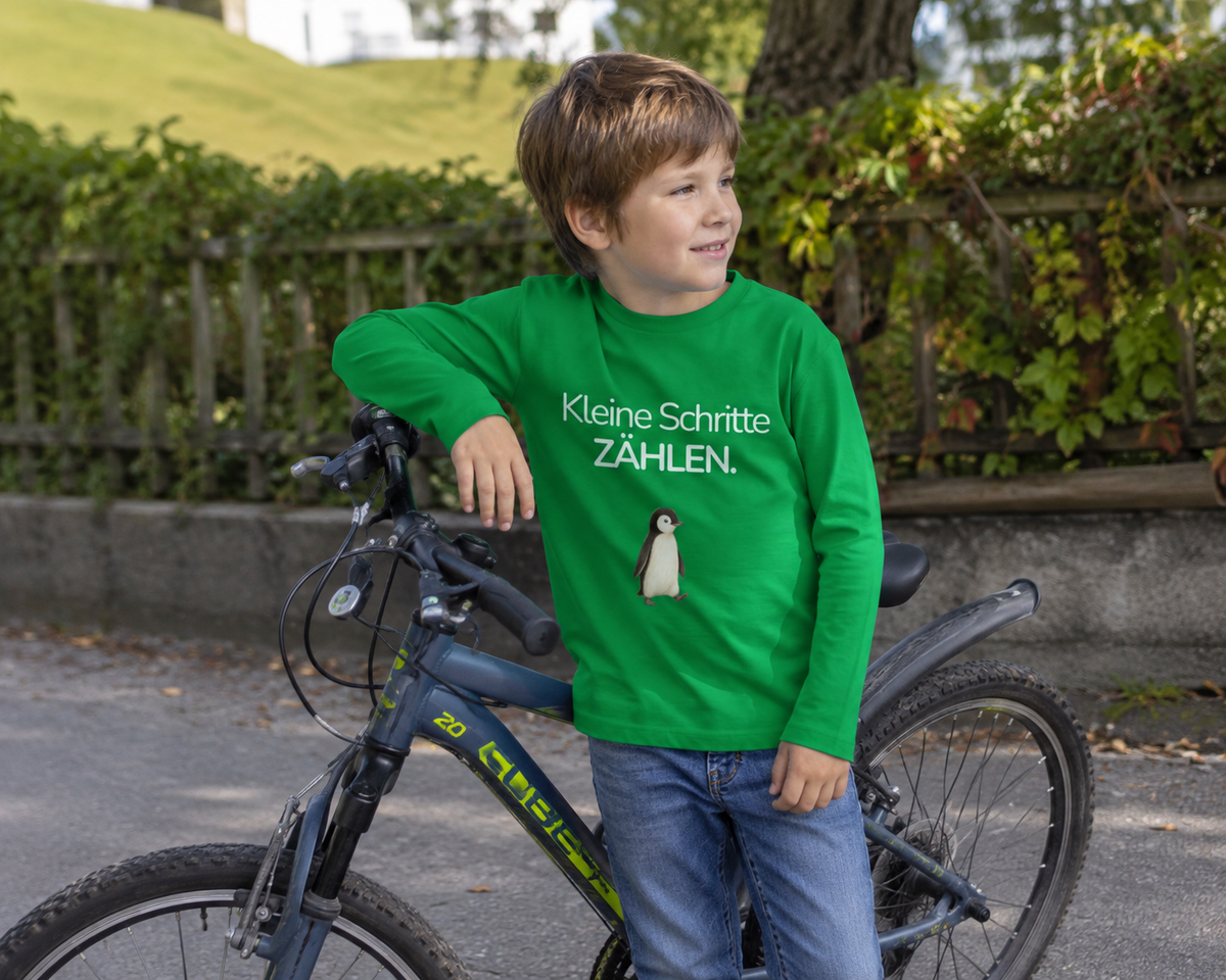 Premium Kinder Langarmshirt Pinguin „Kleine Schritte zählen"