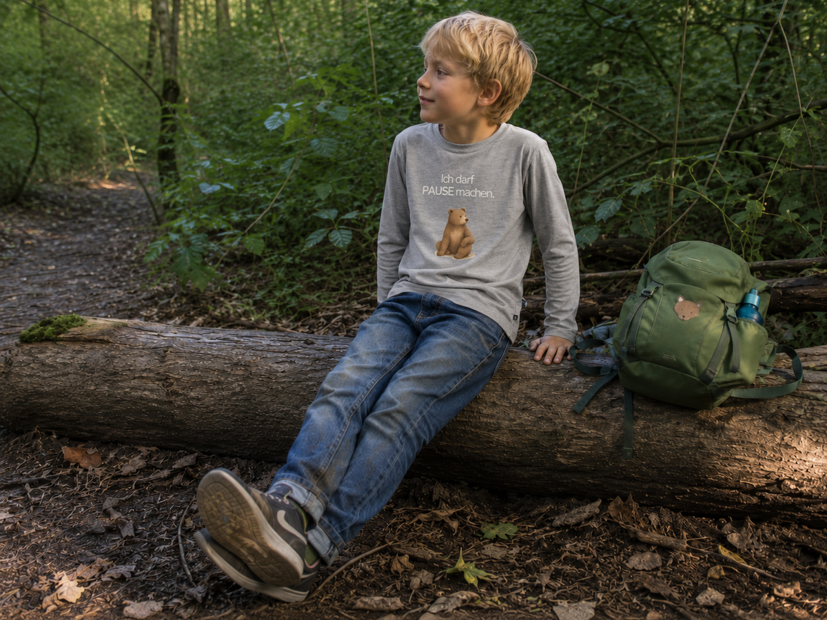 Premium Kinder Langarmshirt Bär "Ich darf Pause machen"