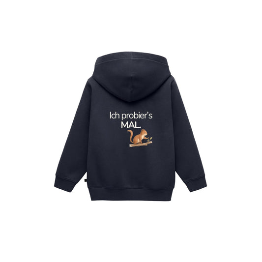 Premium Kinder Kapuzenjacke Eichhörnchen "Ich probier's mal"