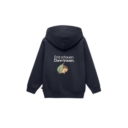 Premium Kinder Kapuzenjacke Igel "Erst schauen, dann trauen"