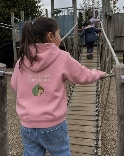 Premium Kinder Kapuzenjacke Igel "Erst schauen, dann trauen"