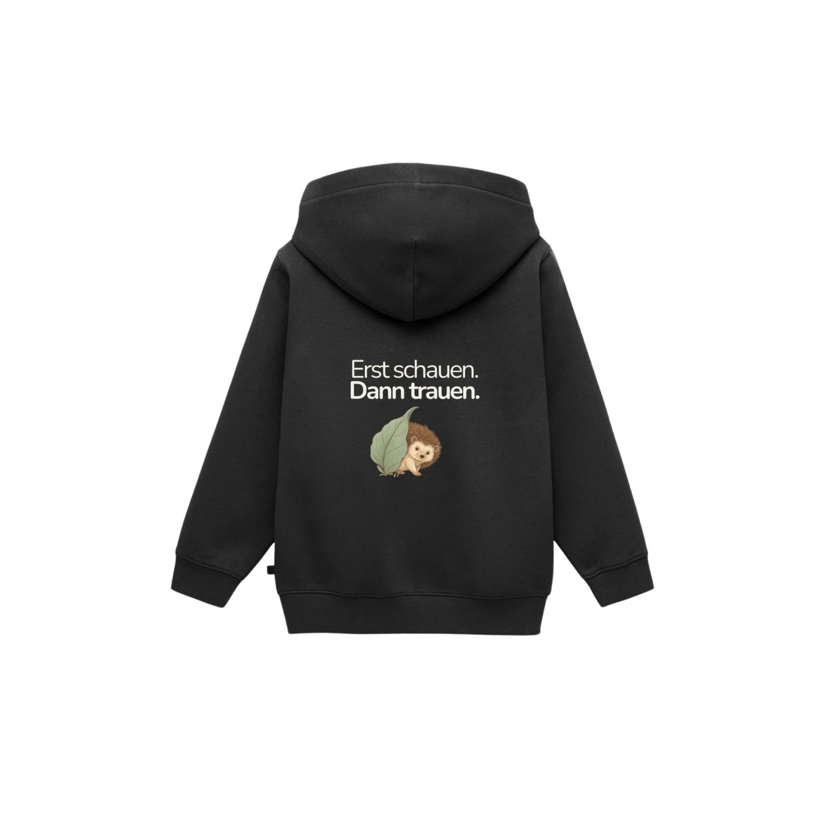 Premium Kinder Kapuzenjacke Igel "Erst schauen, dann trauen"